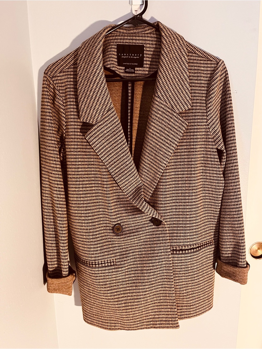 Sanctuary Brown & Black Houndstooth Double-Breasted Blazer